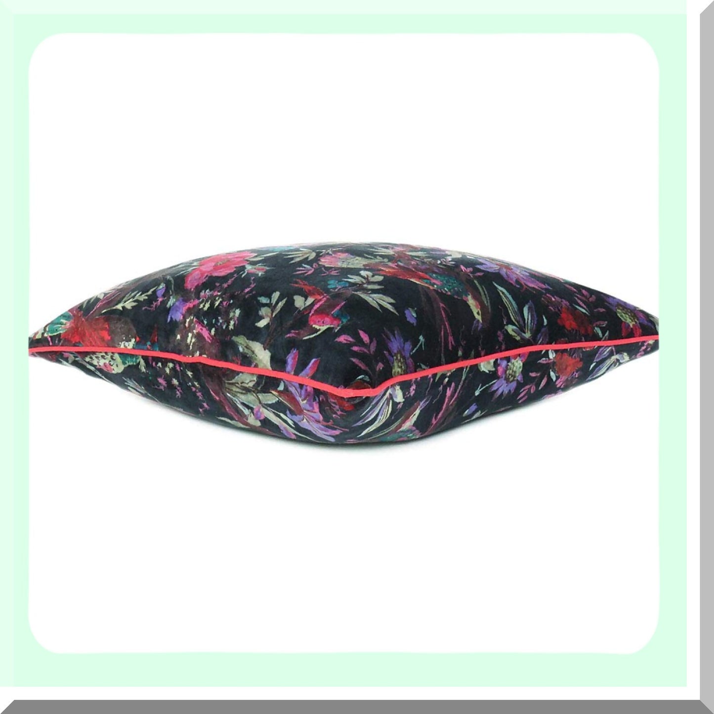 Boho Bird Print Velvet Cushion Cover - Colorful Floral Accent Throw Pillow Case for Sofa Couch - Bohemian Living Room Decor - 16x16 Inch Black