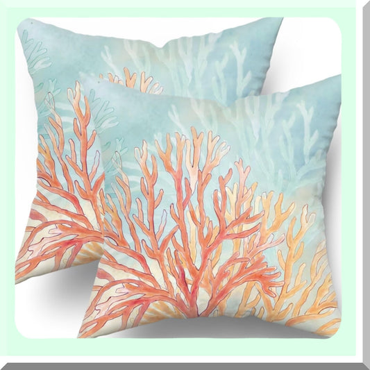 Retro Coastal Vibe Pillow Covers Set - Modern Square Cushion Cases for Sofa Couch, Bedroom & Car - Decorative Coral Throw Pillowcases 16x16 (Pack of 2)
