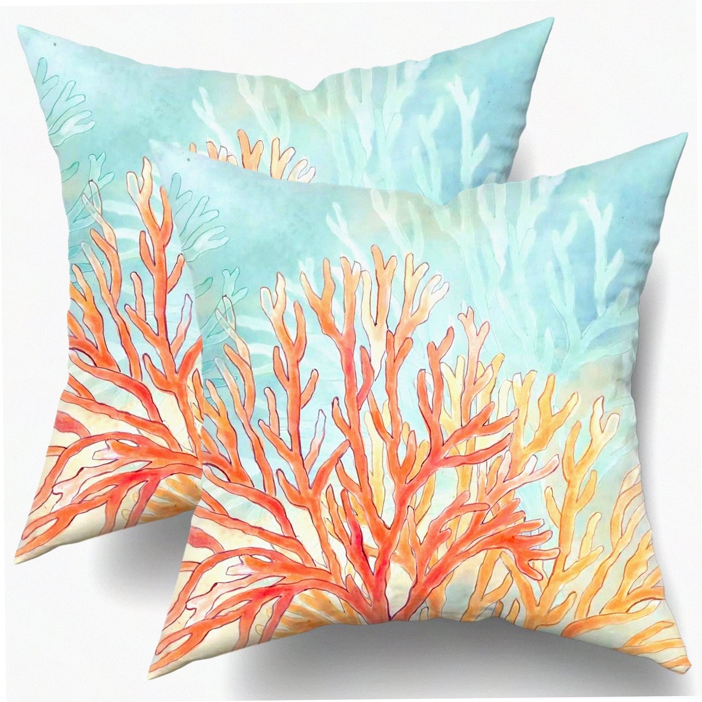 Retro Coastal Vibe Pillow Covers Set - Modern Square Cushion Cases for Sofa Couch, Bedroom & Car - Decorative Coral Throw Pillowcases 16x16 (Pack of 2)