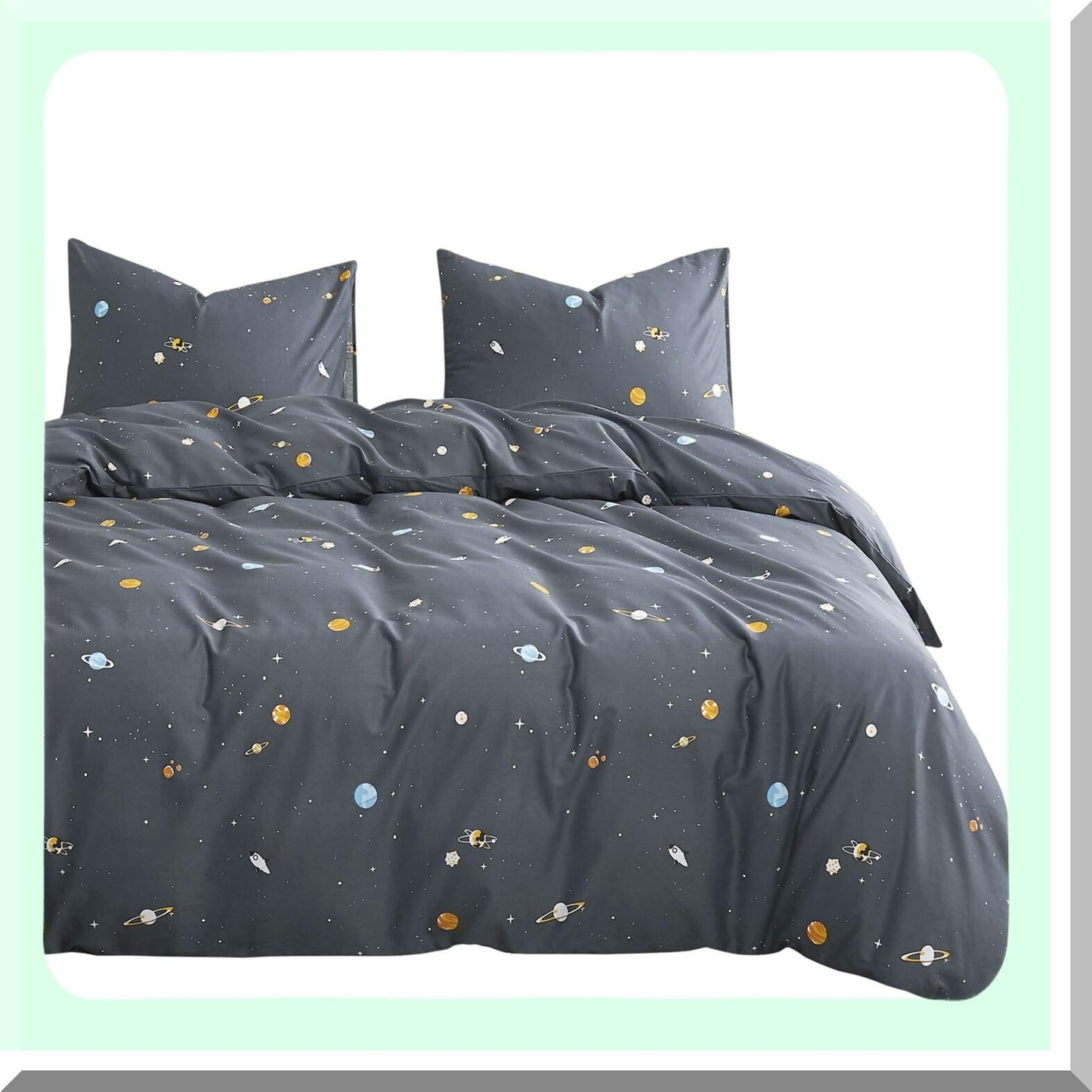 Starlight Gray Cotton Comforter Set - 3 Piece Lightweight Bedding for Men and Women. Cute Neutral Space Star Design. Size: Queen.