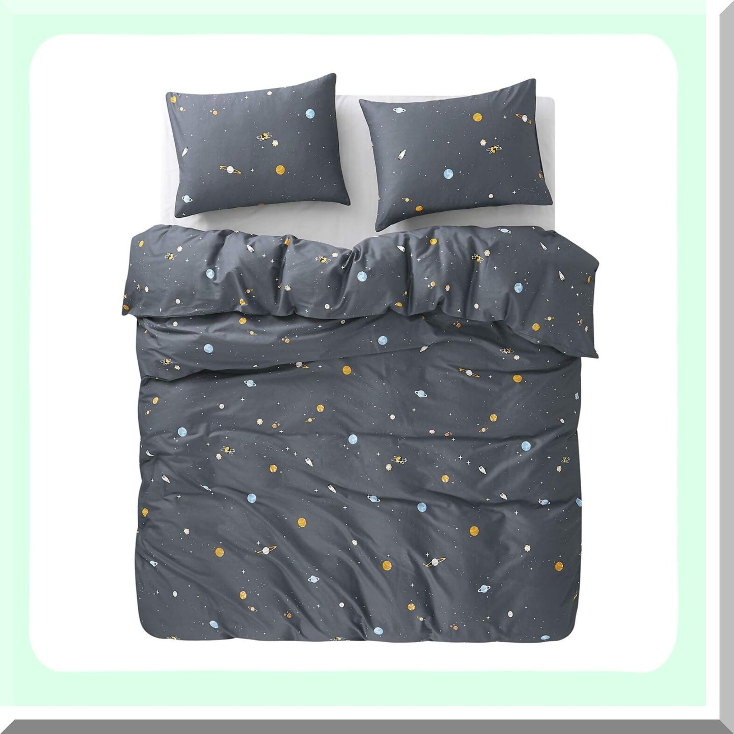 Starlight Gray Cotton Comforter Set - 3 Piece Lightweight Bedding for Men and Women. Cute Neutral Space Star Design. Size: Queen.