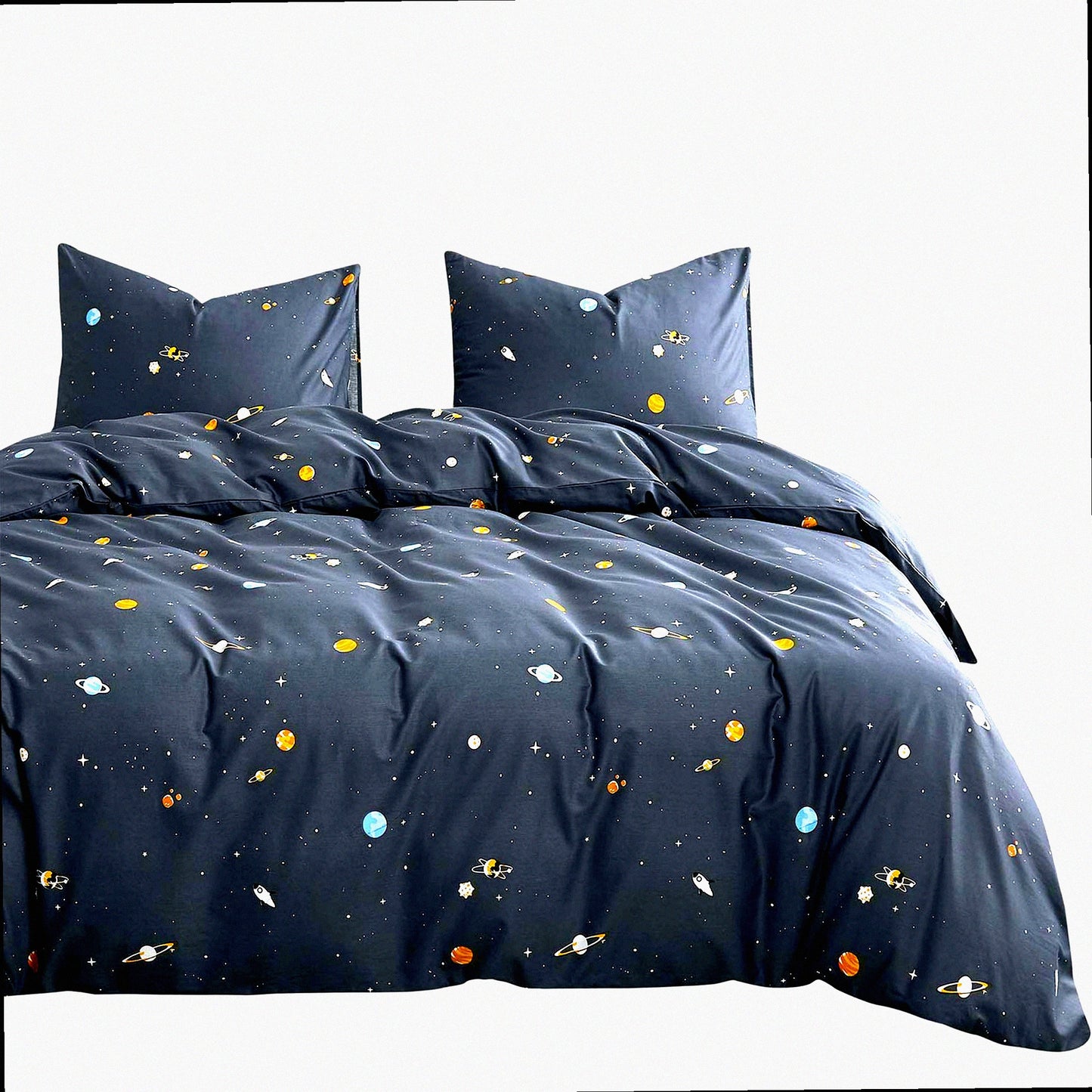 Starlight Gray Cotton Comforter Set - 3 Piece Lightweight Bedding for Men and Women. Cute Neutral Space Star Design. Size: Queen.