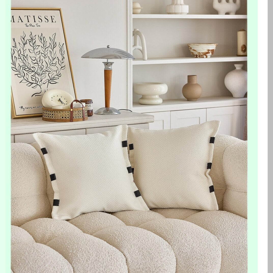 Neutral Chic Pillowcase Set - 18x18 Inch Square Cushion Cover for Home Decor, Beige Sofa Pillow Cover with Black and White Design