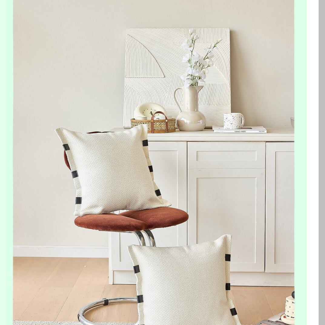 Neutral Chic Pillowcase Set - 18x18 Inch Square Cushion Cover for Home Decor, Beige Sofa Pillow Cover with Black and White Design