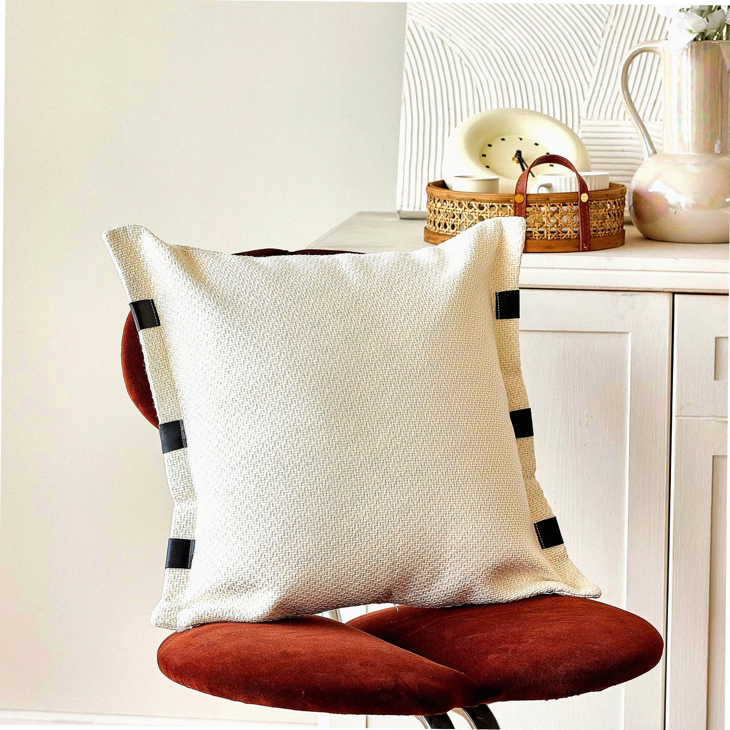 Neutral Chic Pillowcase Set - 18x18 Inch Square Cushion Cover for Home Decor, Beige Sofa Pillow Cover with Black and White Design