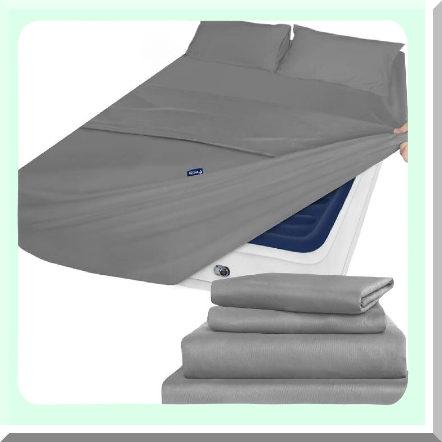 DeepSleep Queen Air Mattress Sheet Set - 4 Piece Bed Sheets for Queen Size Air Beds - Deep Pocket, Fade Resistant, Grey - Fits 16in to 24in Pillow Top Mattresses