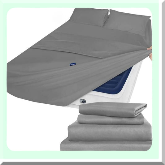 DeepSleep Queen Air Mattress Sheet Set - 4 Piece Bed Sheets for Queen Size Air Beds - Deep Pocket, Fade Resistant, Grey - Fits 16in to 24in Pillow Top Mattresses
