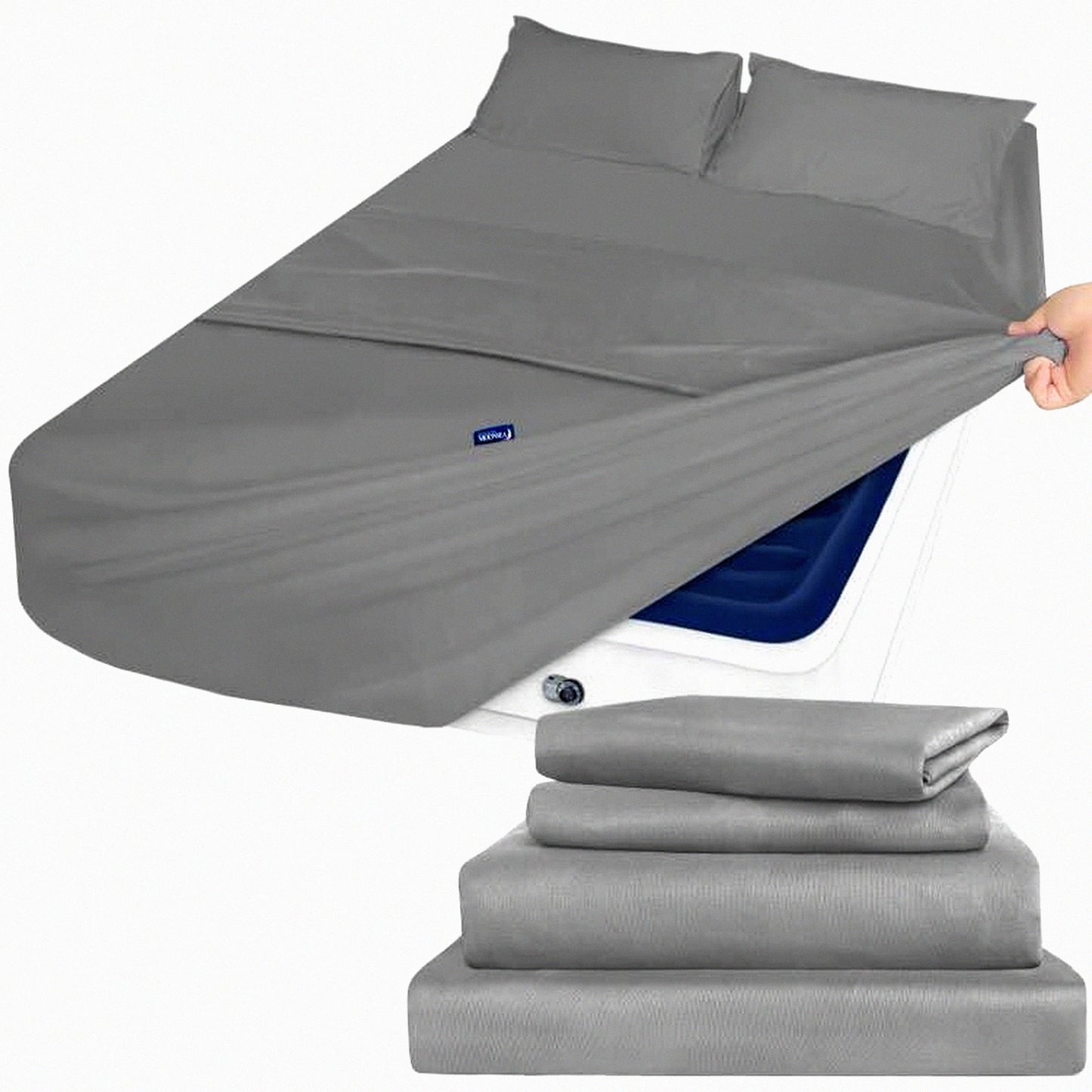 DeepSleep Queen Air Mattress Sheet Set - 4 Piece Bed Sheets for Queen Size Air Beds - Deep Pocket, Fade Resistant, Grey - Fits 16in to 24in Pillow Top Mattresses