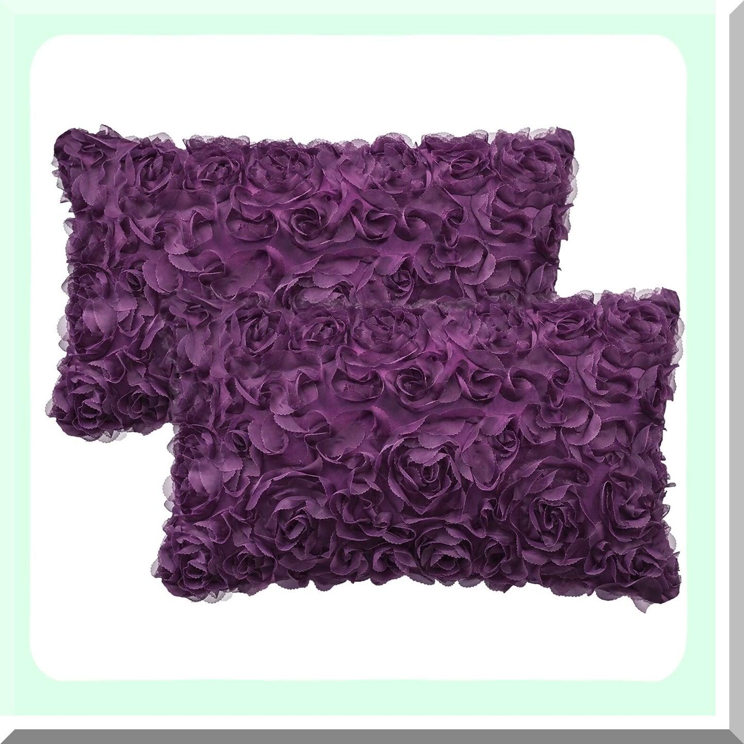 Stereo Rose Flower Decorative Pillow Cases - Pack of 2 Solid 3D Chiffon Cushion Covers for Couch Sofa Bedroom - Purple 12 X 20 Inches