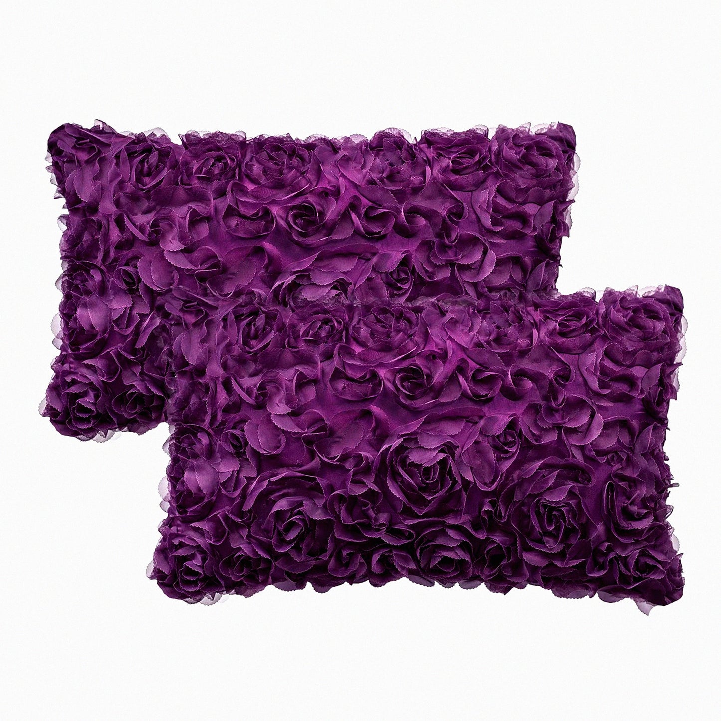 Stereo Rose Flower Decorative Pillow Cases - Pack of 2 Solid 3D Chiffon Cushion Covers for Couch Sofa Bedroom - Purple 12 X 20 Inches