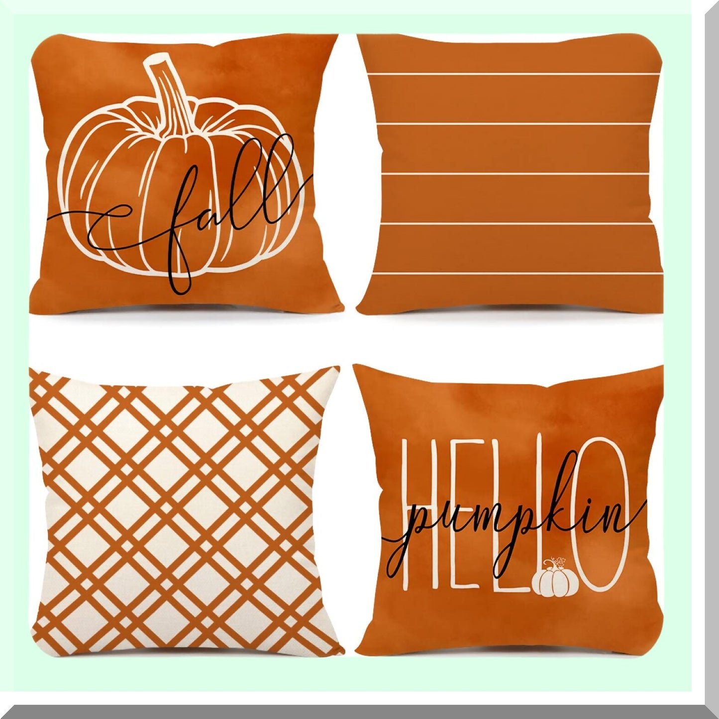 Autumn Harvest Pillow Covers Set of 4 - Pumpkin Farmhouse Decor - Orange Stripes - Thanksgiving Farmhouse Pillows - Home Couch Decor - 20x20 Decorative Case