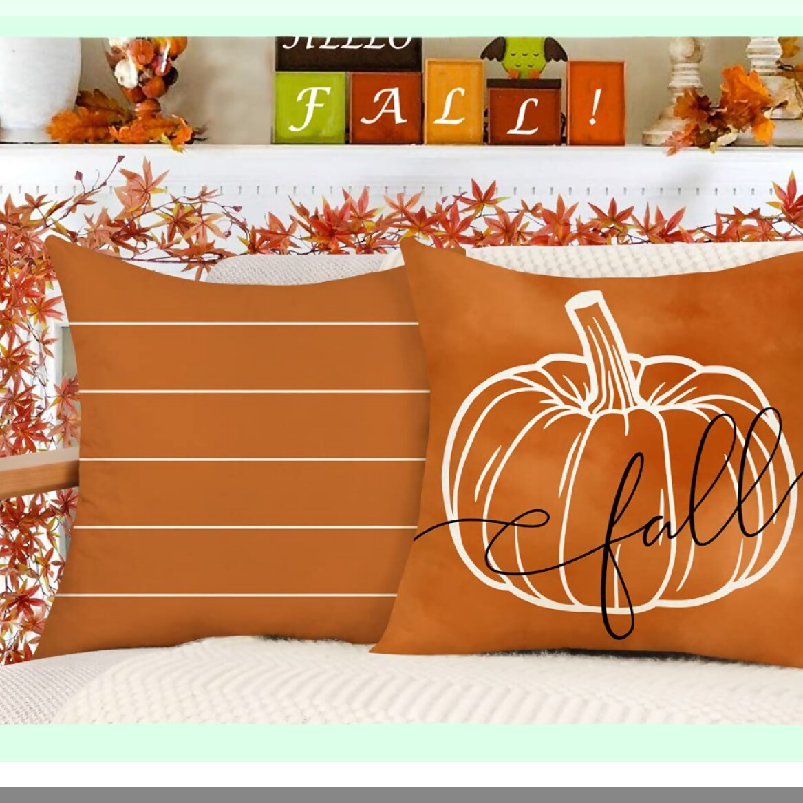 Autumn Harvest Pillow Covers Set of 4 - Pumpkin Farmhouse Decor - Orange Stripes - Thanksgiving Farmhouse Pillows - Home Couch Decor - 20x20 Decorative Case