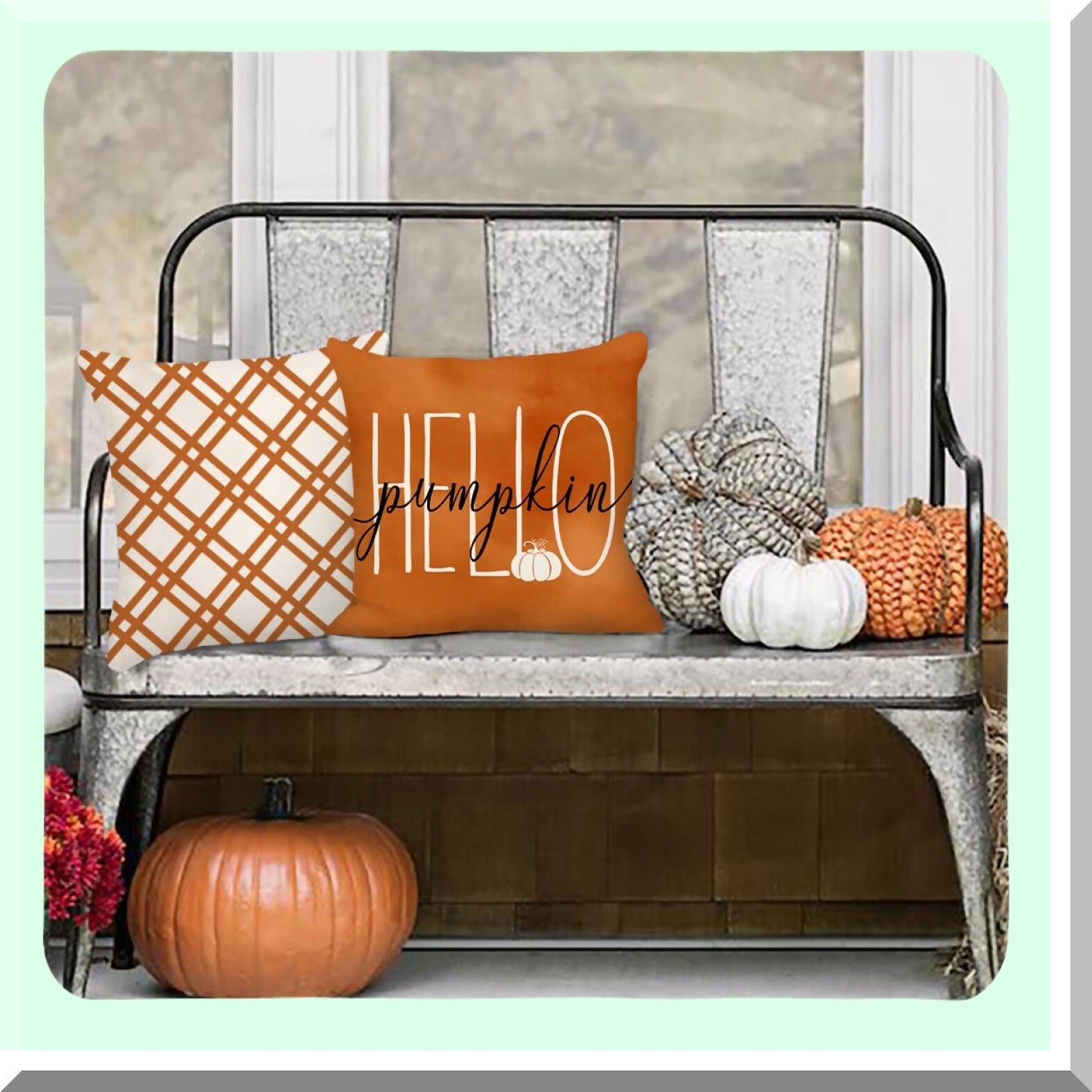 Autumn Harvest Pillow Covers Set of 4 - Pumpkin Farmhouse Decor - Orange Stripes - Thanksgiving Farmhouse Pillows - Home Couch Decor - 20x20 Decorative Case