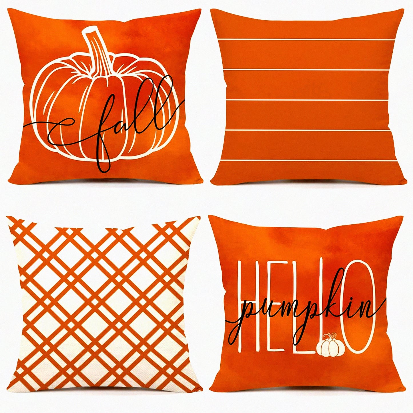 Autumn Harvest Pillow Covers Set of 4 - Pumpkin Farmhouse Decor - Orange Stripes - Thanksgiving Farmhouse Pillows - Home Couch Decor - 20x20 Decorative Case