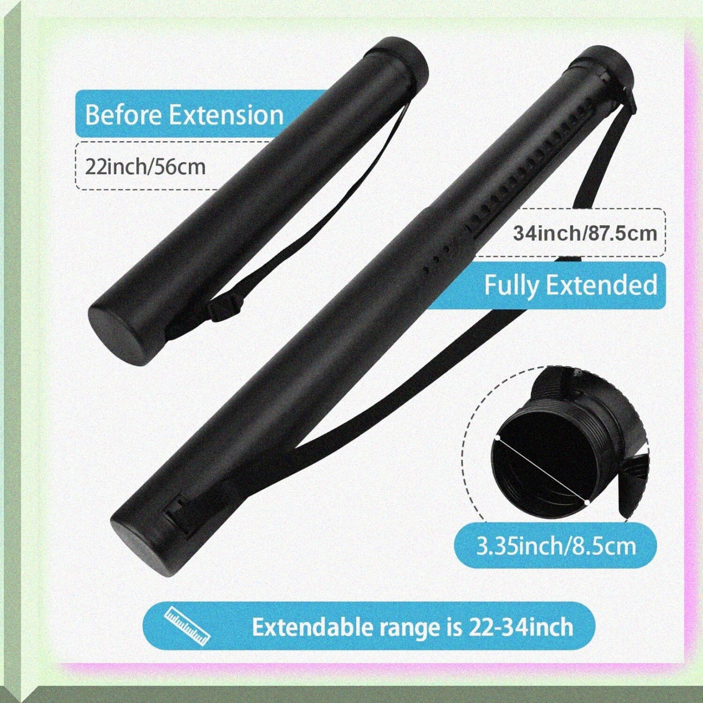 Extendable Poster Tube with Strap, 22-34 Inches, Black/Brown, 3 Pack