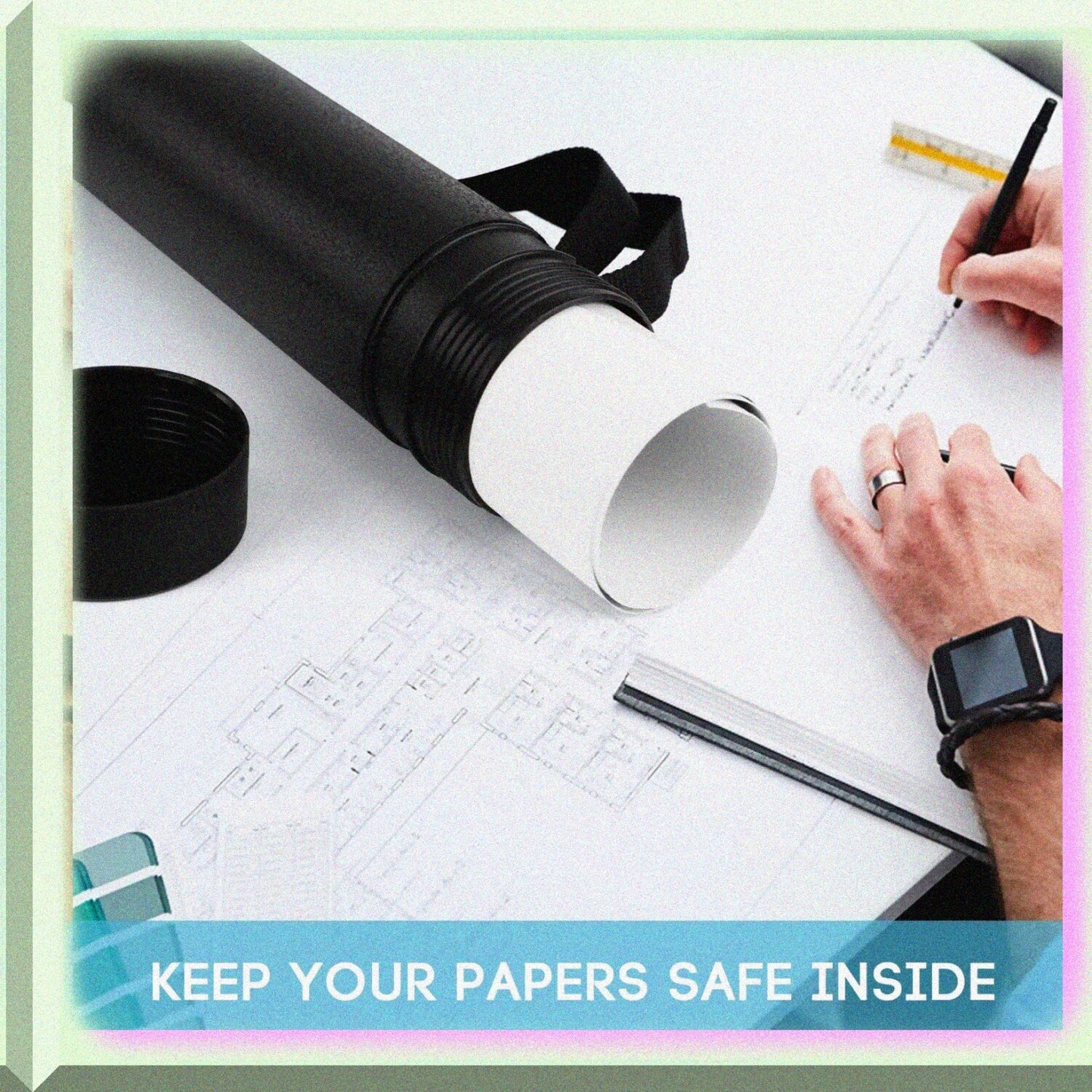 Extendable Poster Tube with Strap, 22-34 Inches, Black/Brown, 3 Pack