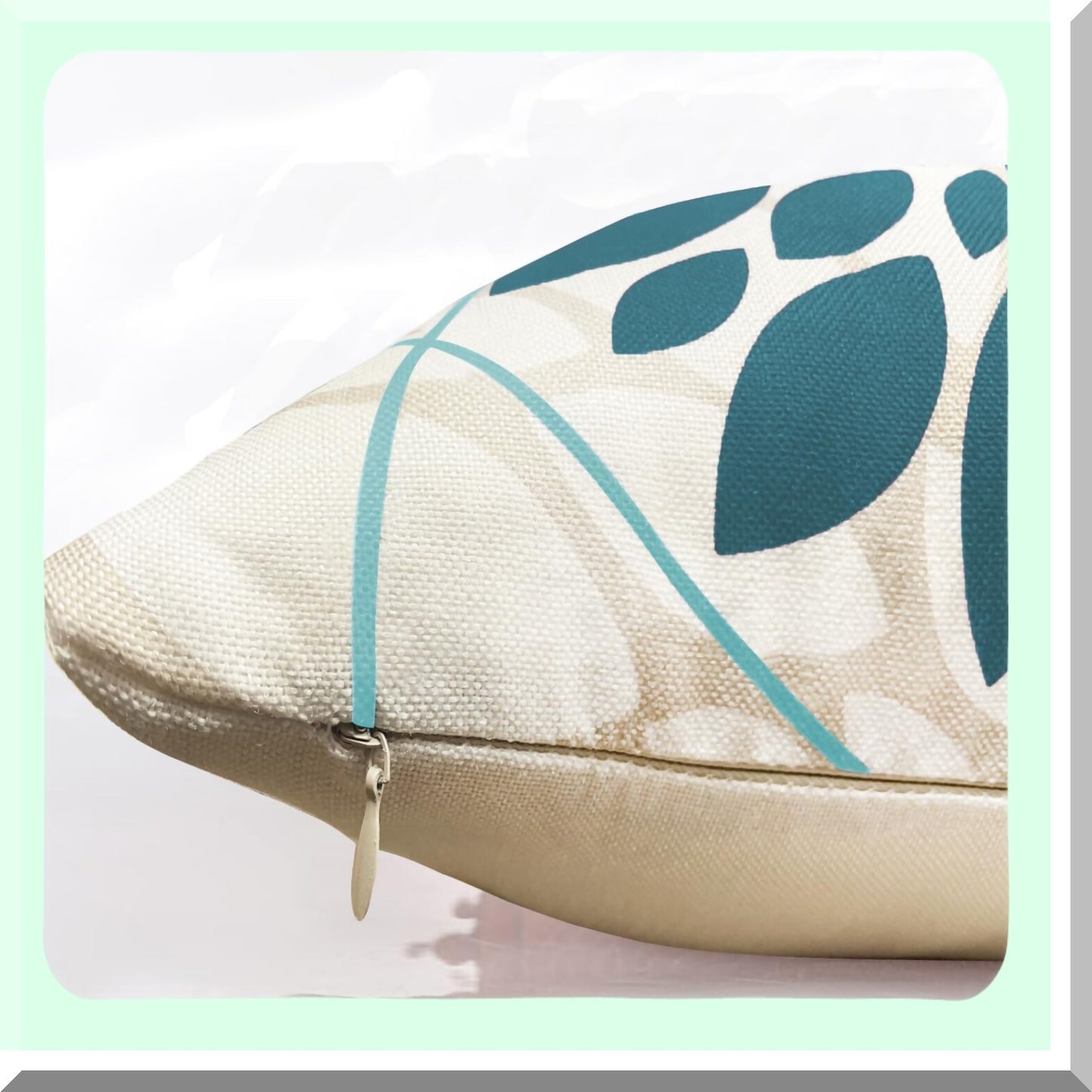 Geometric Floral Linen Throw Pillow Covers - Set of 2 | Modern Farmhouse Decorative Cushion Covers for Couch, Living Room, Bedroom & Outdoor - 12x20 Inch Square Sofa Pillow Cases in Teal Blue