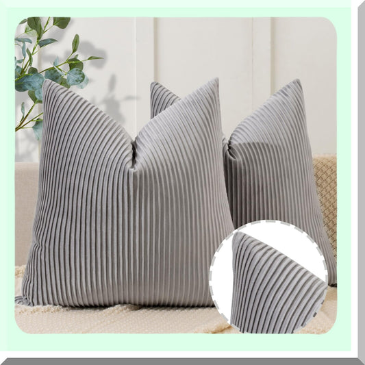 Luxury Velvet Stripe Pillow Covers - Set of 2 Dark Gray 26x26 - Soft Throw Pillows for Home Decor, Couch, Bed, Living Room - Decorative Cushion Covers