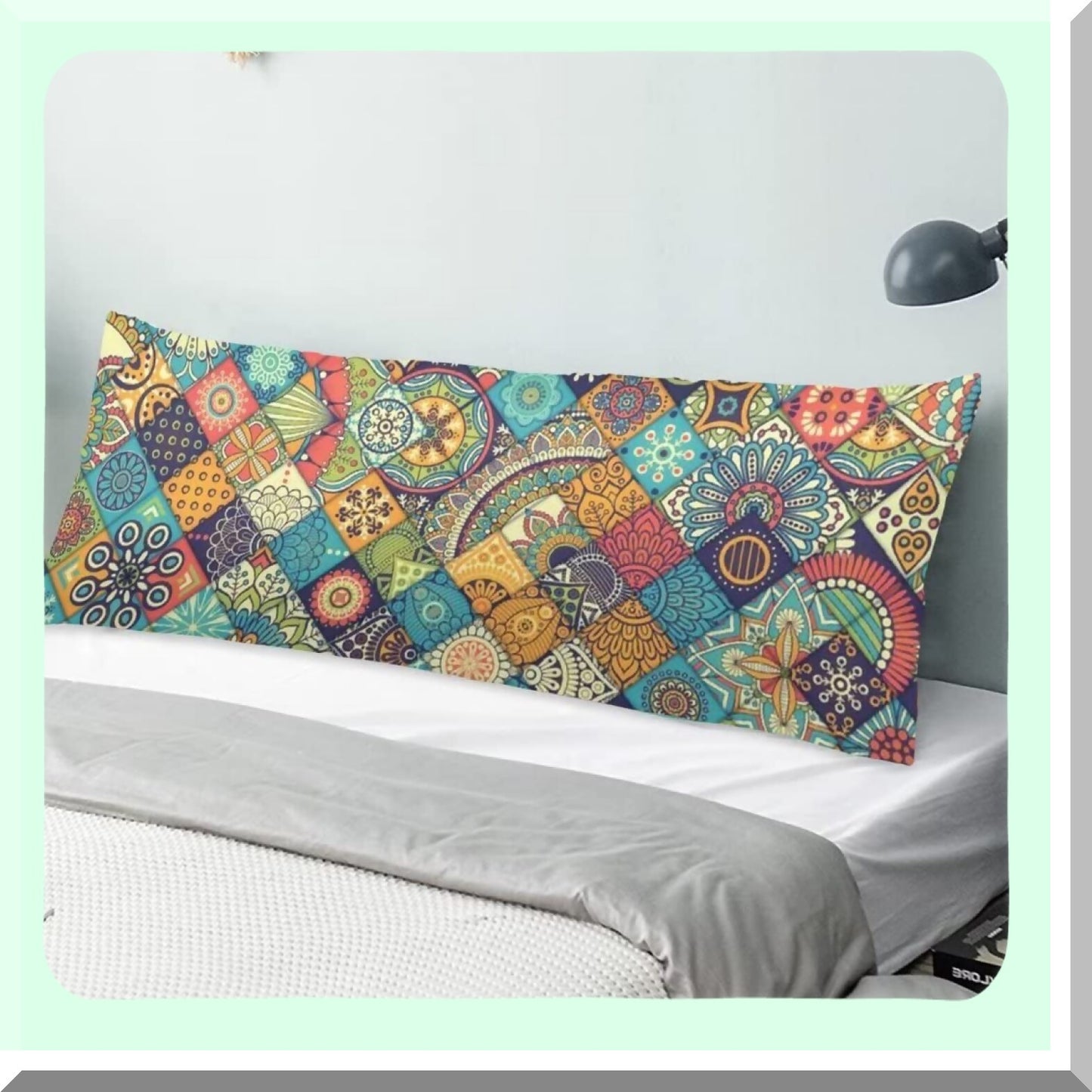 Floral Boho Chic Body Pillow Cover - 20"x54" Polyester Decorative Pillowcase with Zipper - Bohemian Themed Cushion Case - Stylish Home Decor