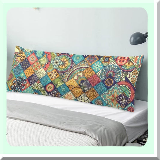 Floral Boho Chic Body Pillow Cover - 20"x54" Polyester Decorative Pillowcase with Zipper - Bohemian Themed Cushion Case - Stylish Home Decor