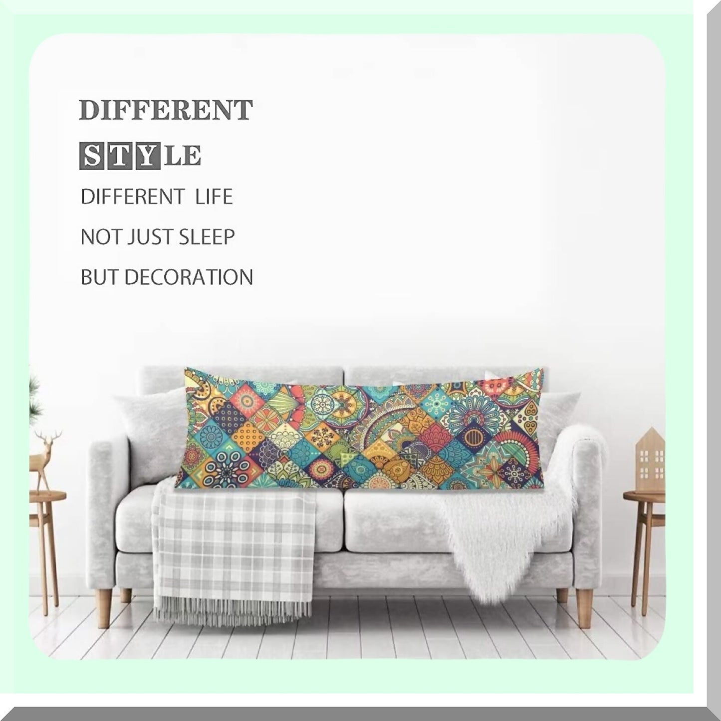 Floral Boho Chic Body Pillow Cover - 20"x54" Polyester Decorative Pillowcase with Zipper - Bohemian Themed Cushion Case - Stylish Home Decor