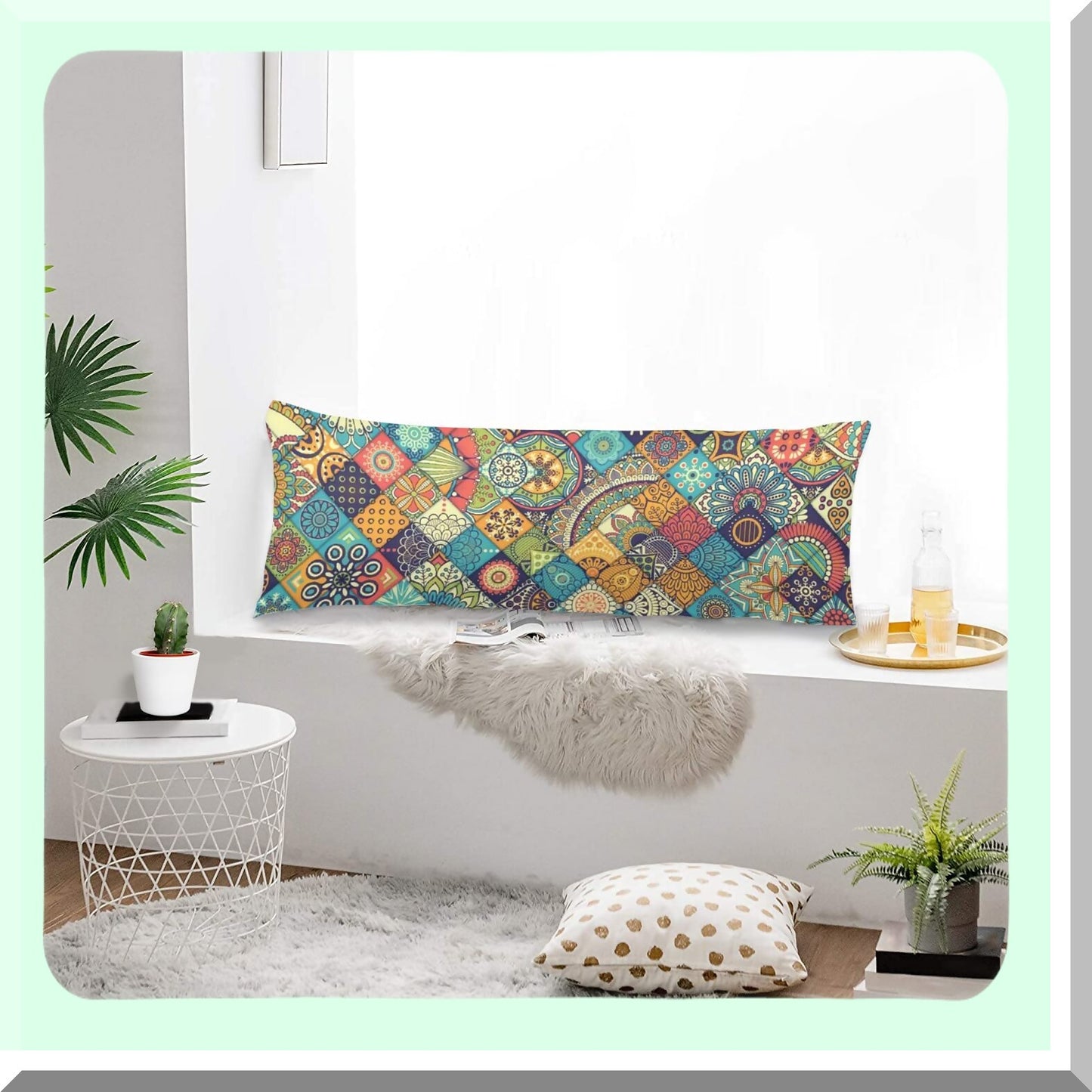 Floral Boho Chic Body Pillow Cover - 20"x54" Polyester Decorative Pillowcase with Zipper - Bohemian Themed Cushion Case - Stylish Home Decor