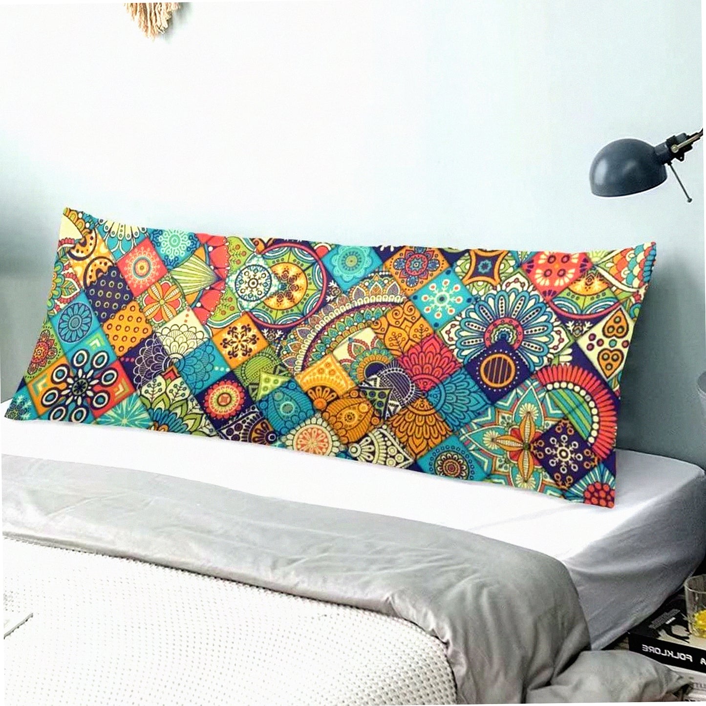 Floral Boho Chic Body Pillow Cover - 20"x54" Polyester Decorative Pillowcase with Zipper - Bohemian Themed Cushion Case - Stylish Home Decor