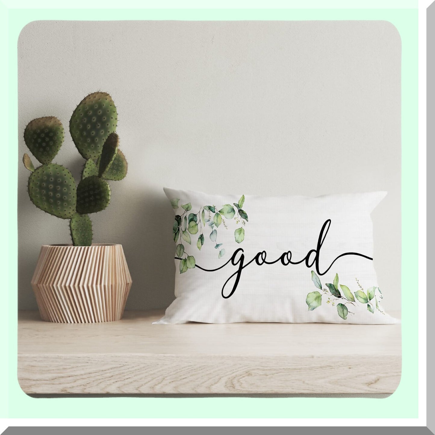 Eucalyptus Leaf Motivational Pillowcase - Good Vibes Decor 12x20 Inch
