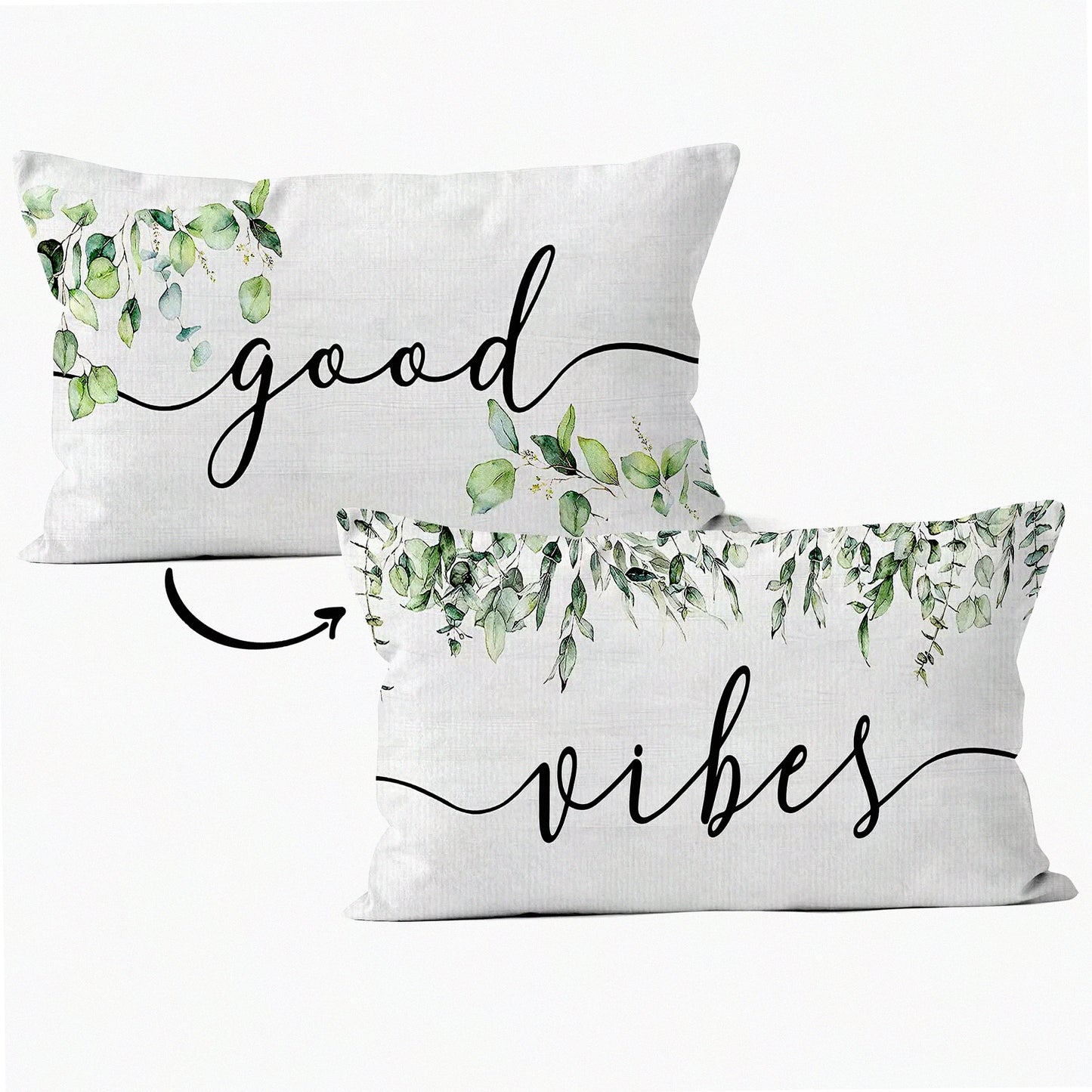 Eucalyptus Leaf Motivational Pillowcase - Good Vibes Decor 12x20 Inch