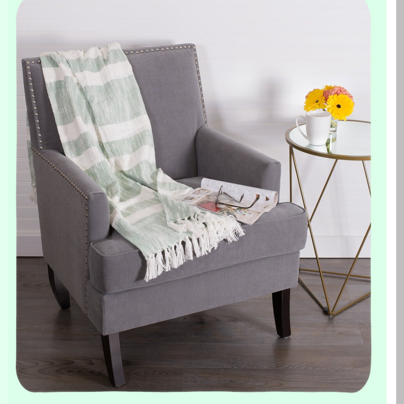 Mid-Century Mint Slub Stripe Woven Throw Blanket - 50x60