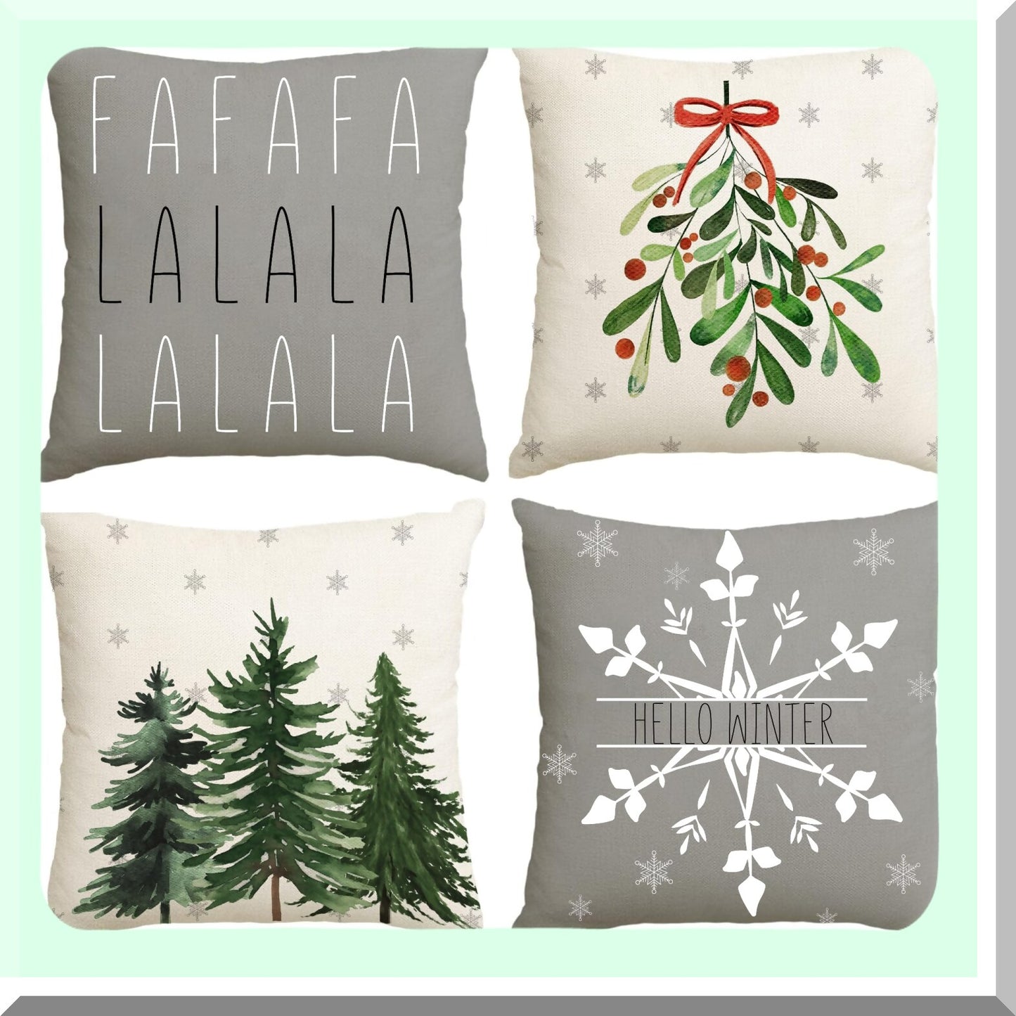 Winter Wonderland Holiday Pillow Cover - Festive Mistletoe Pine Spruce Cushion Case for Christmas Decor - 18x18 Inch Green Throw Pillow Cover