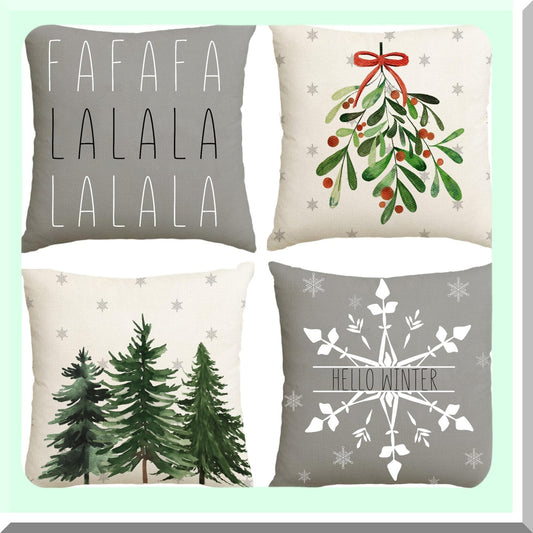 Winter Wonderland Holiday Pillow Cover - Festive Mistletoe Pine Spruce Cushion Case for Christmas Decor - 18x18 Inch Green Throw Pillow Cover