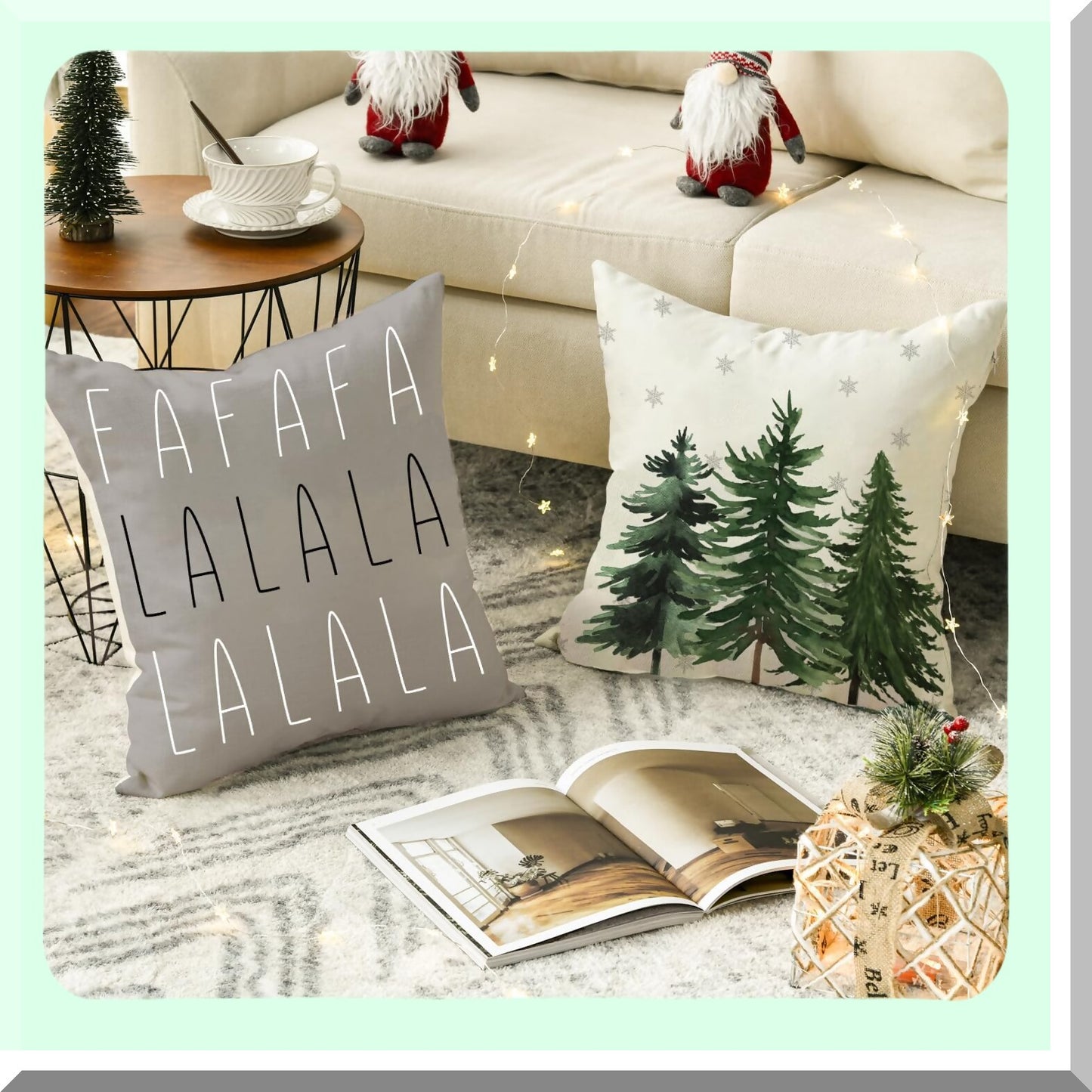 Winter Wonderland Holiday Pillow Cover - Festive Mistletoe Pine Spruce Cushion Case for Christmas Decor - 18x18 Inch Green Throw Pillow Cover