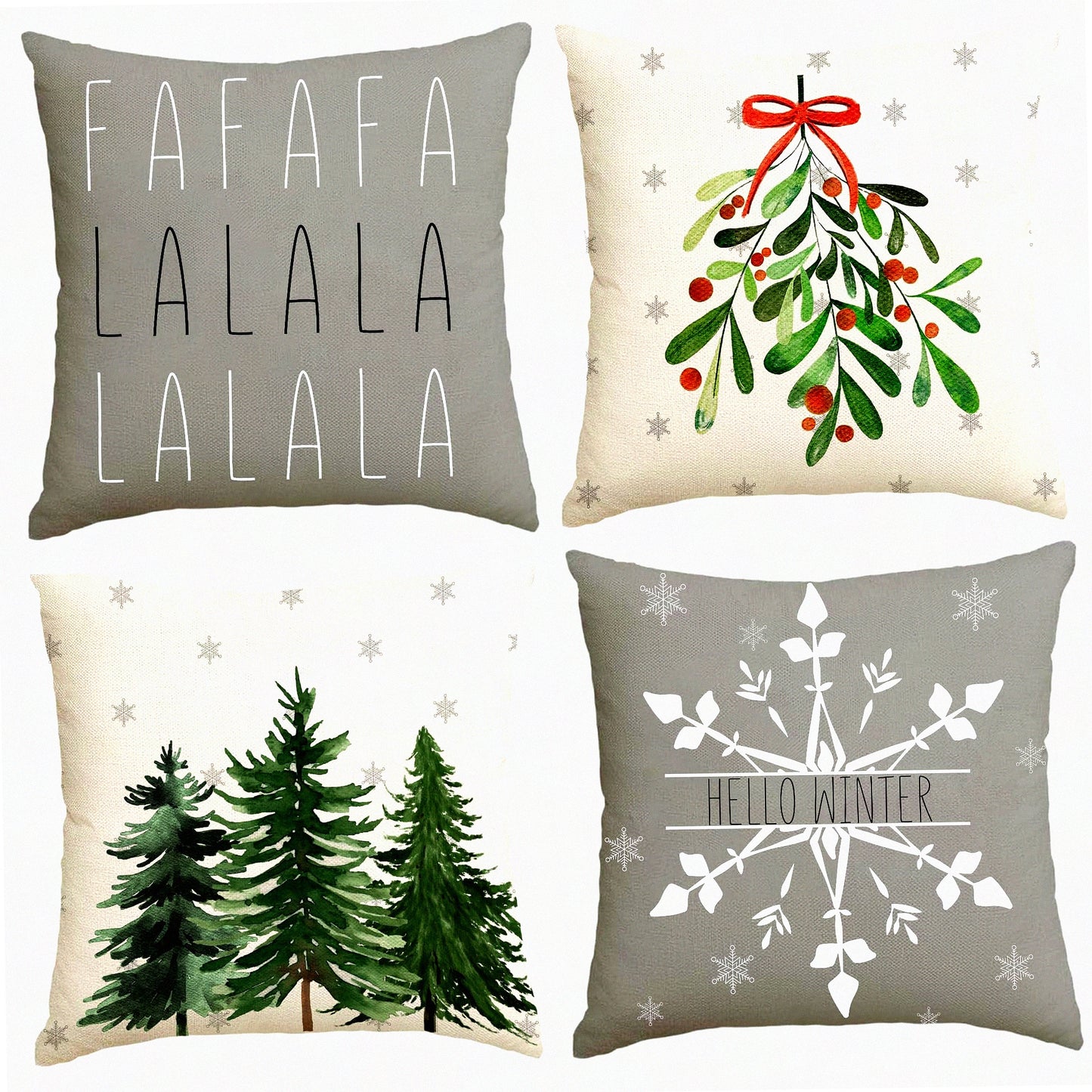 Winter Wonderland Holiday Pillow Cover - Festive Mistletoe Pine Spruce Cushion Case for Christmas Decor - 18x18 Inch Green Throw Pillow Cover