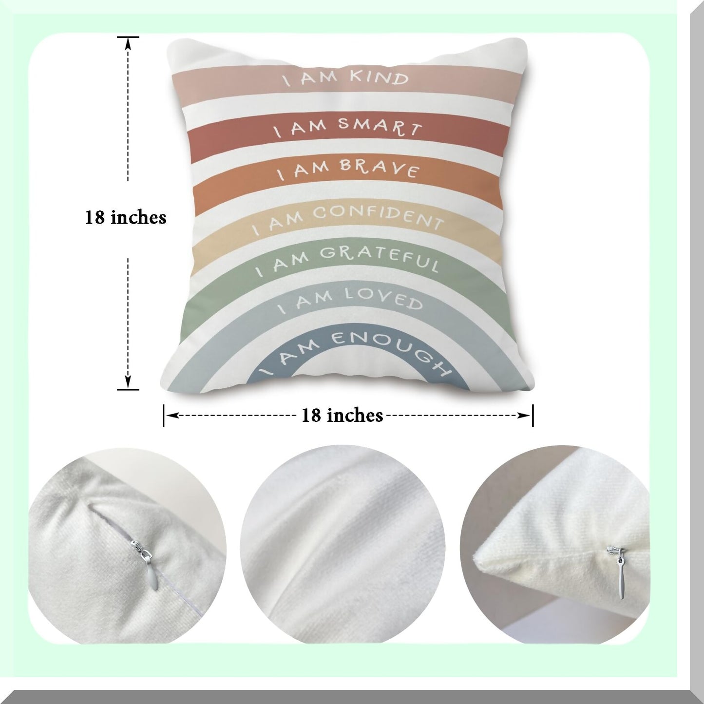 KindSmart Inspirations Pillowcase - 18x18 Mental Health Decor for Home & Office. Perfect for Nursery, Psychology, Counseling, Therapy, Bedroom & Living Room.
