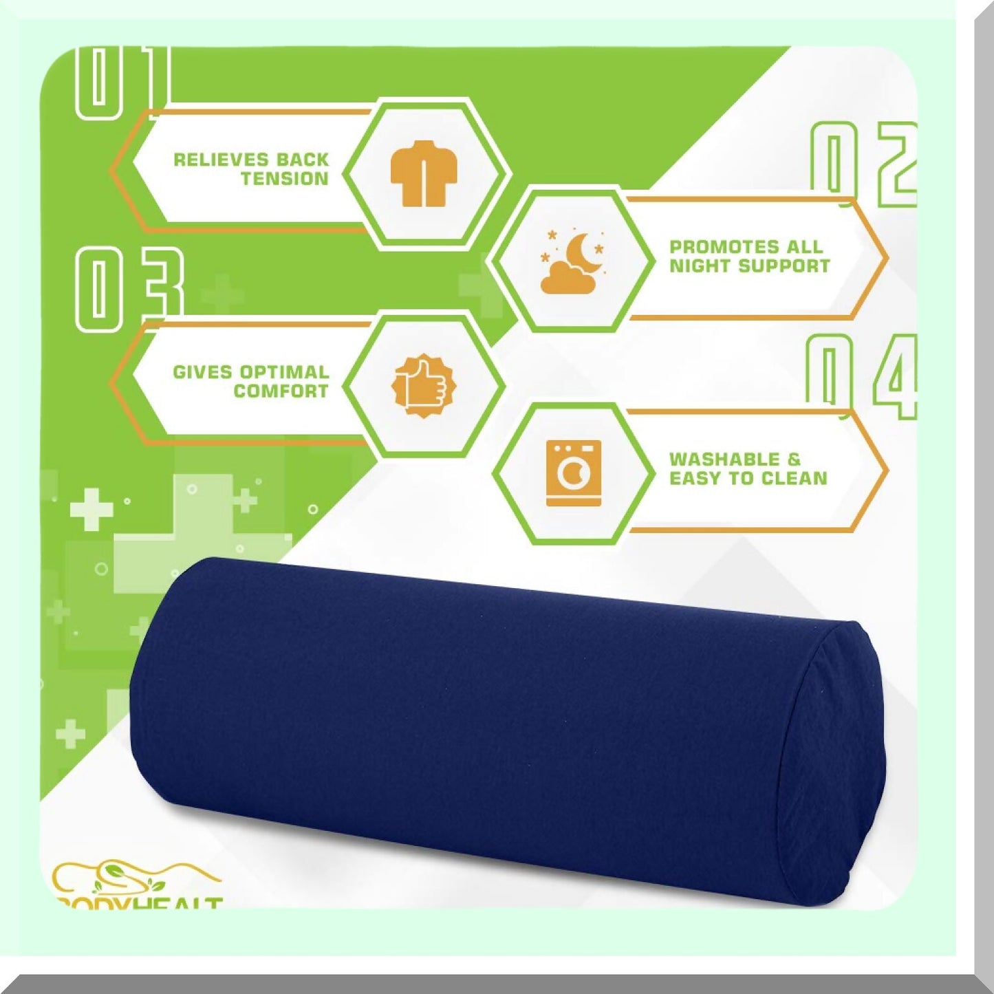 FirmSupport Round Neck Pillow - Lumbar Roll & Cervical Cylinder Pillows Set for Spine & Neck Support - Extra Firm Density Navy Blue 5X12"