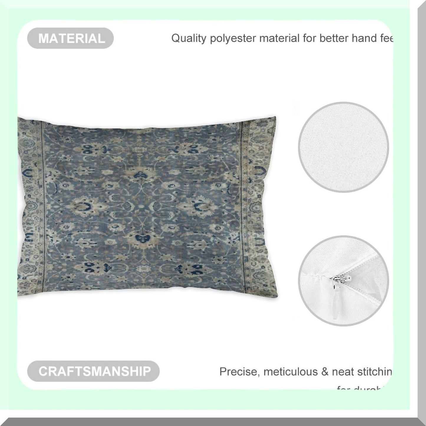 Vintage Velvet Hereke Rug Print Throw Pillow Cover - Soft Decorative Cushion Case for Home Living Room Bed Couch Car - 12"x20"