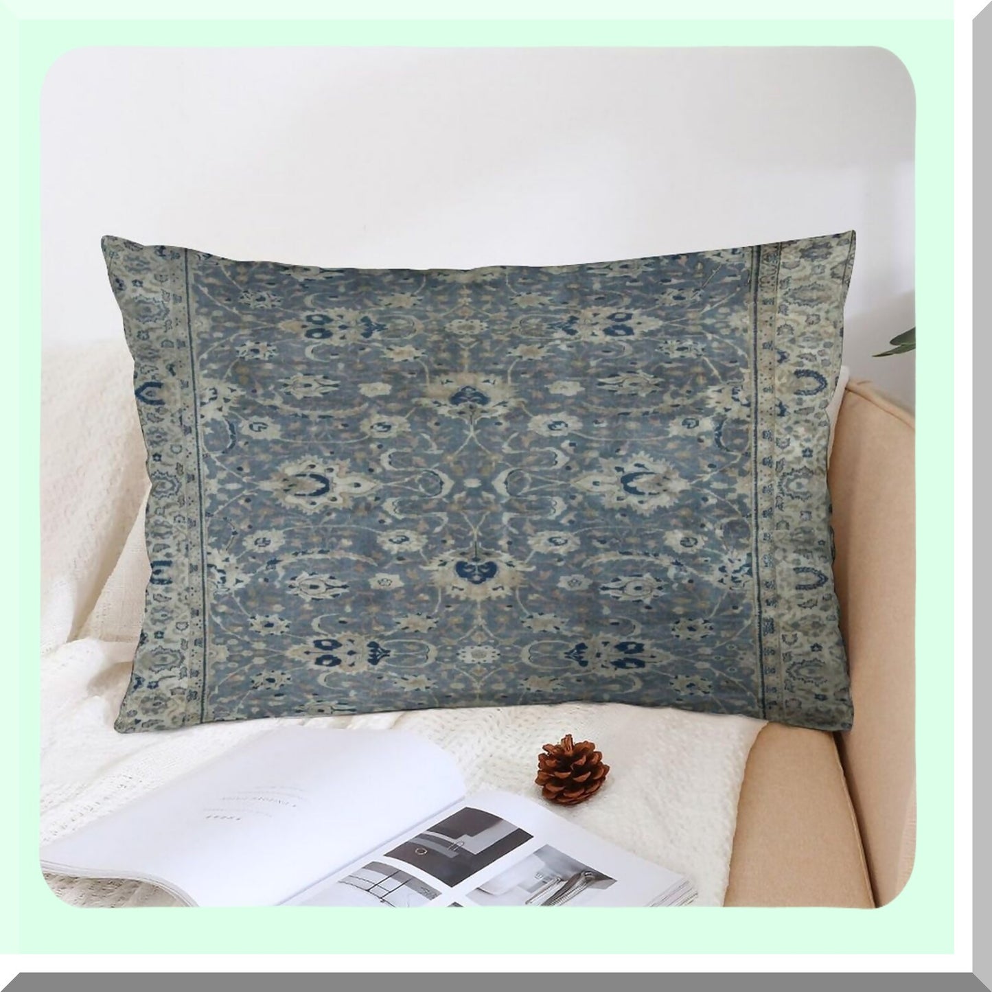 Vintage Velvet Hereke Rug Print Throw Pillow Cover - Soft Decorative Cushion Case for Home Living Room Bed Couch Car - 12"x20"