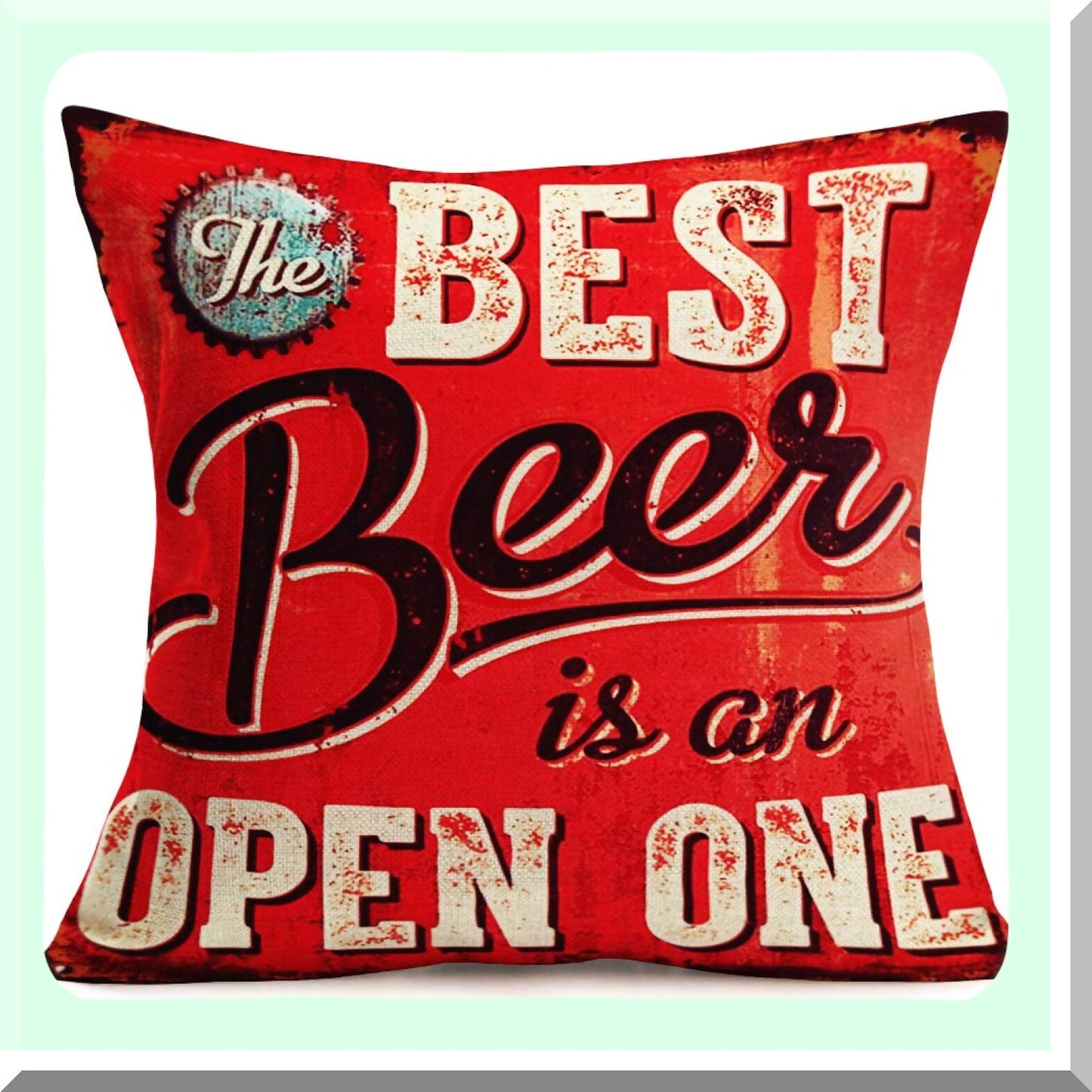 Rustic Beer Quote Pillow - Open One Decorative Cushion Cover - 18x18 Inch Linen Sofa Bed Pillowcase - Best Beer Words Board Throw Cover