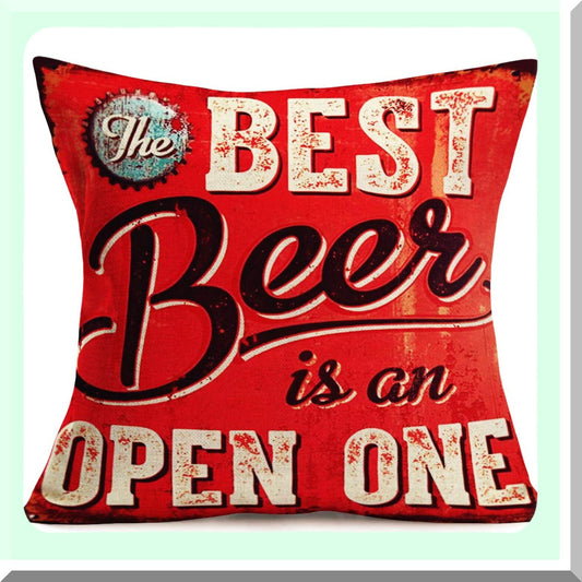 Rustic Beer Quote Pillow - Open One Decorative Cushion Cover - 18x18 Inch Linen Sofa Bed Pillowcase - Best Beer Words Board Throw Cover