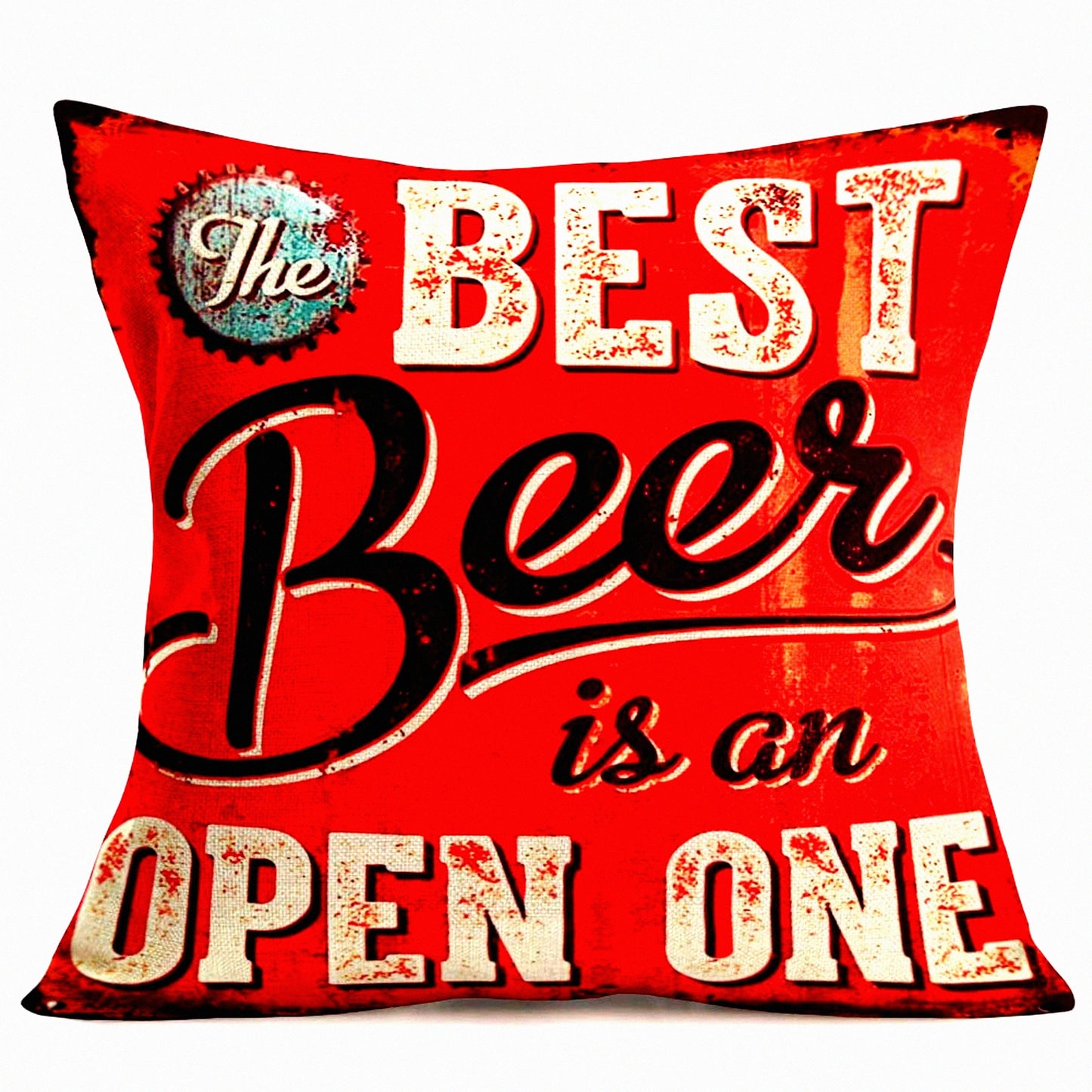Rustic Beer Quote Pillow - Open One Decorative Cushion Cover - 18x18 Inch Linen Sofa Bed Pillowcase - Best Beer Words Board Throw Cover
