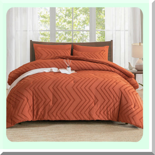 Boho Bliss Burnt Orange Comforter Set - 7 Piece Terracotta Bedding Ensemble with Tufted Details, Soft Fluffy Material, and Cozy Pillow Shams & Cases