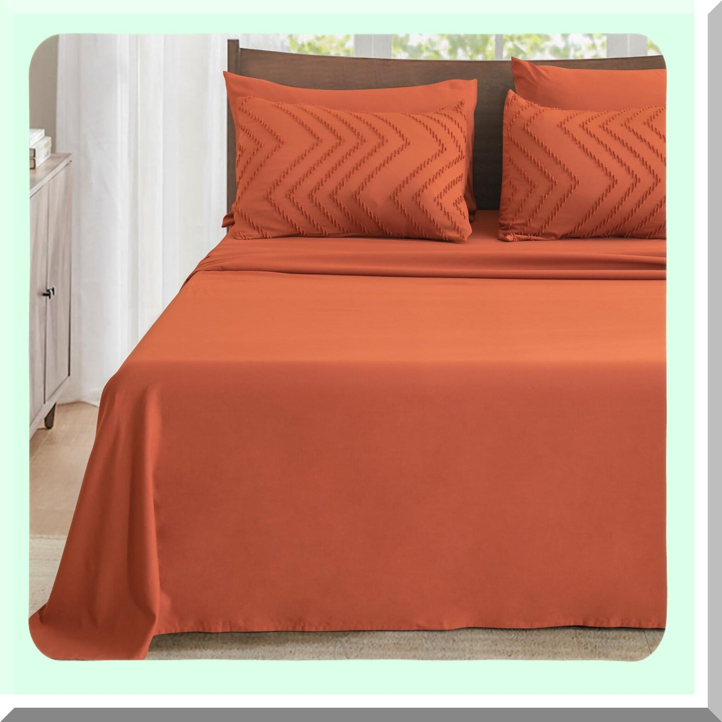 Boho Bliss Burnt Orange Comforter Set - 7 Piece Terracotta Bedding Ensemble with Tufted Details, Soft Fluffy Material, and Cozy Pillow Shams & Cases