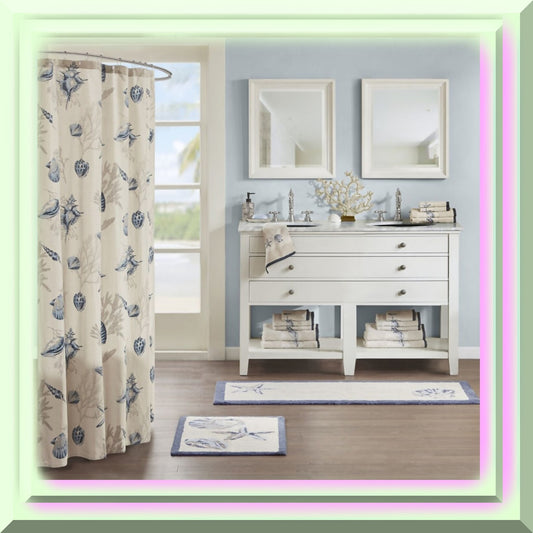 Cotton Tufted Beach Style Bath Mat 24x60" Blue