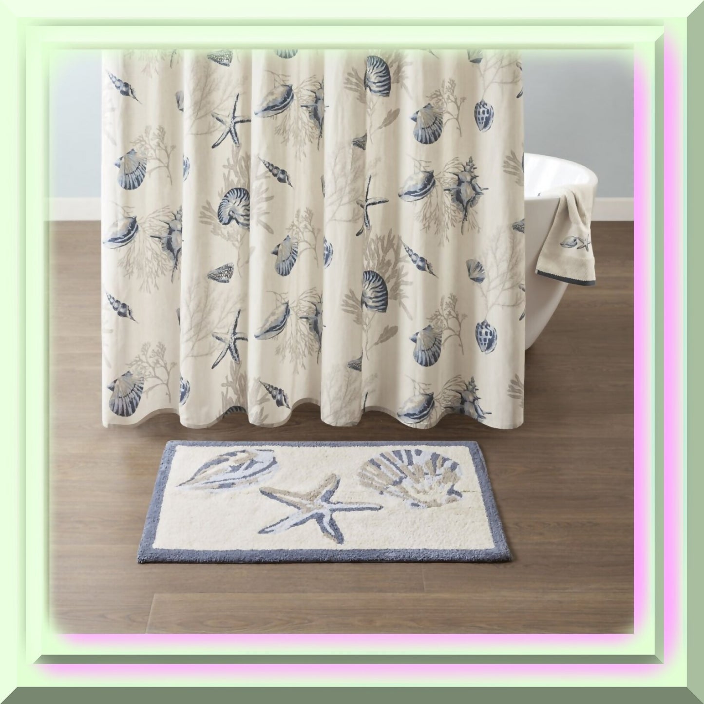 Cotton Tufted Beach Style Bath Mat 24x60" Blue