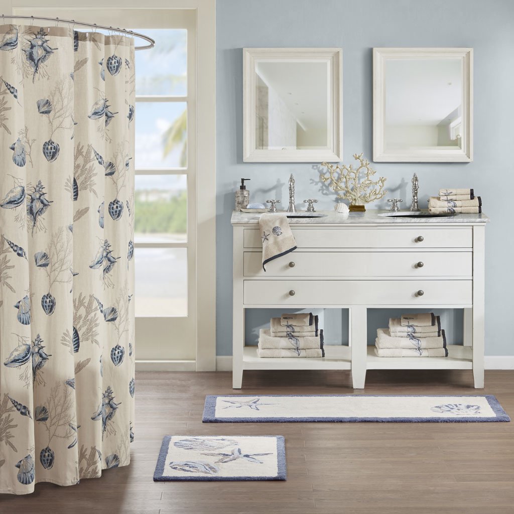 Cotton Tufted Beach Style Bath Mat 24x60" Blue