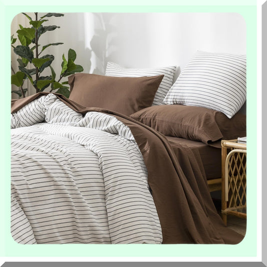 Cocoa Brown Linen Comfort Set - 100% Washed Cotton Bedding Sheet, Breathable & Durable, Queen Size, Soft & Comfy, Textured Luxe Feel