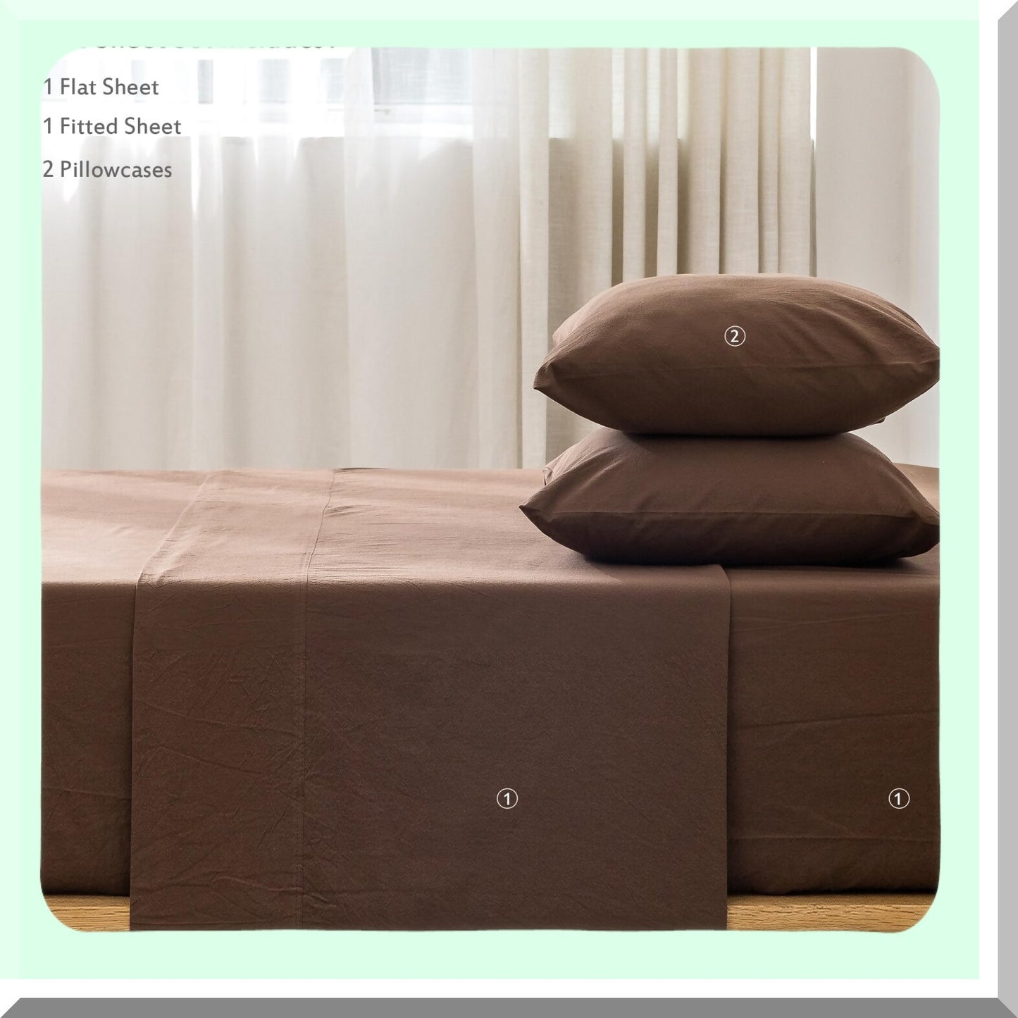 Cocoa Brown Linen Comfort Set - 100% Washed Cotton Bedding Sheet, Breathable & Durable, Queen Size, Soft & Comfy, Textured Luxe Feel