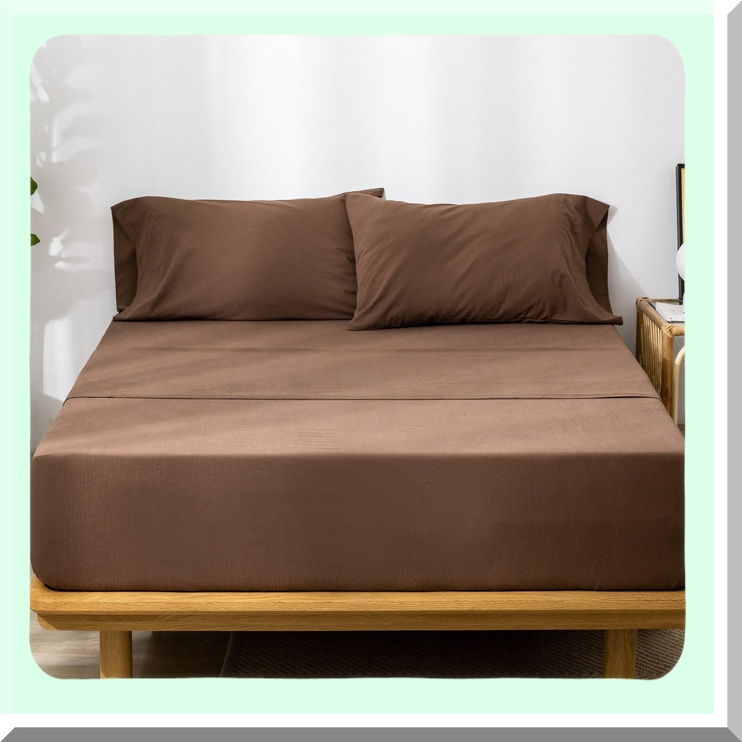 Cocoa Brown Linen Comfort Set - 100% Washed Cotton Bedding Sheet, Breathable & Durable, Queen Size, Soft & Comfy, Textured Luxe Feel