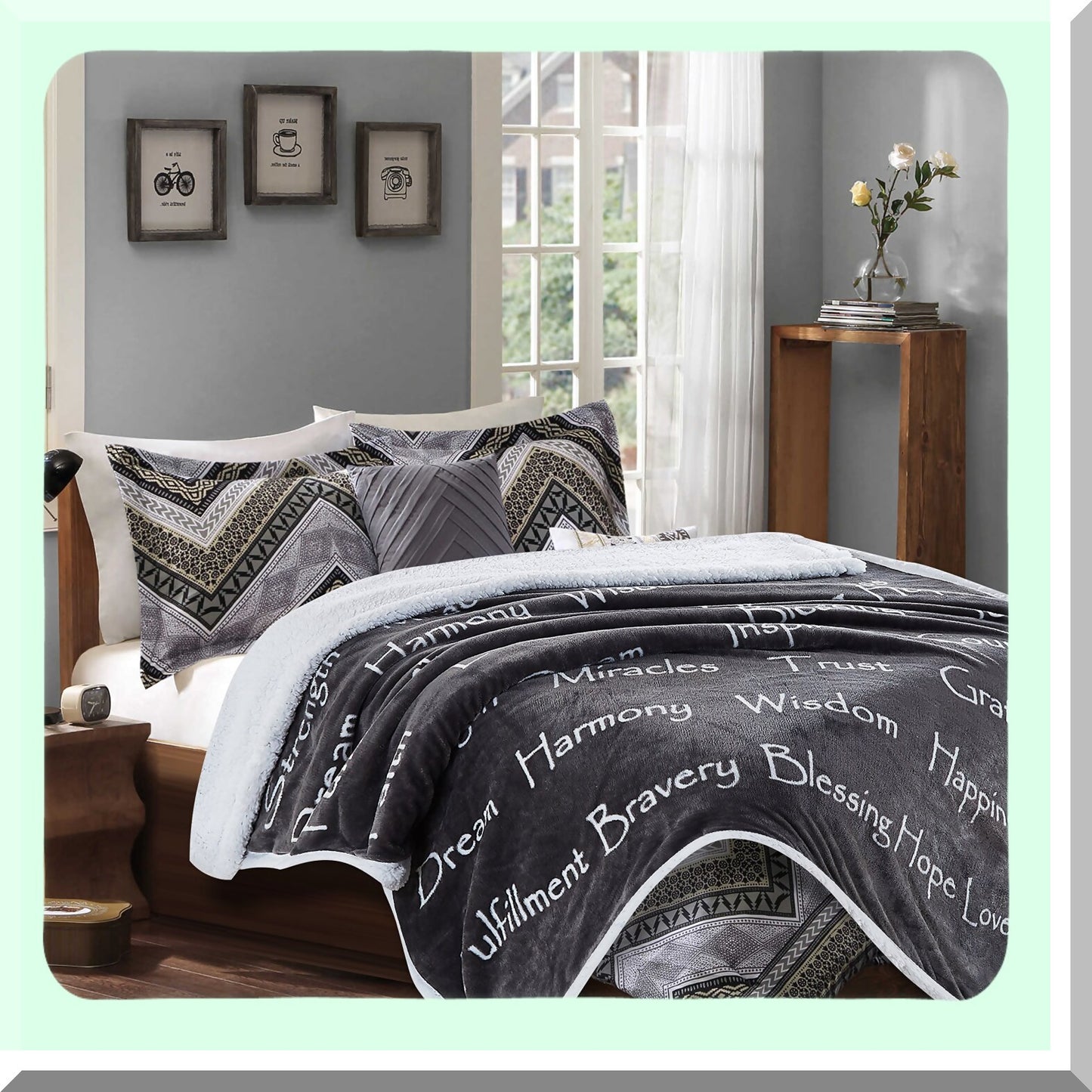 CozyJoy Sherpa Blanket - Warm, Fluffy, and Thoughtful Gift for Peace and Blessings (65x50 inches) Gray